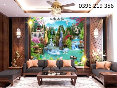 Tranh gạch 3d ốp lát Thác Nước, Sơn Thủy