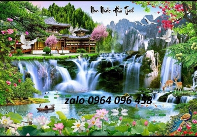Tranh gạch 3d phong cảnh đồng quê sông núi - CVB89
