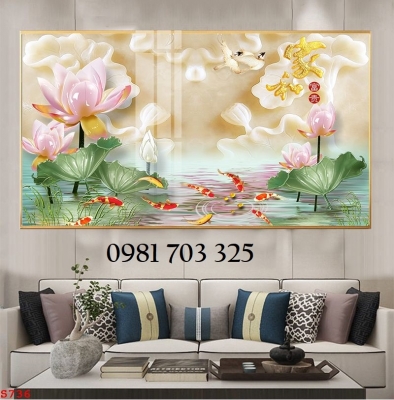 Tranh hoa sen phong thủy, gạch tranh ốp tường