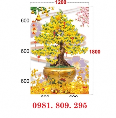 Gạch Tranh 3D Ốp Tường Phòng Khách hoa mai Hn888