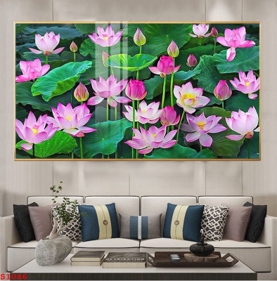 Tranh gạch men 3D hoa sen ốp tường