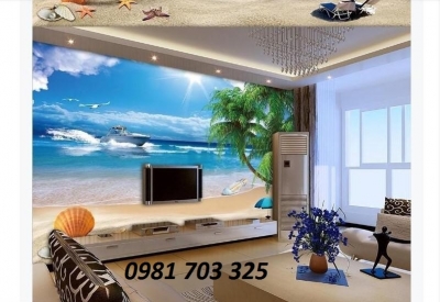 gạch tranh 3D phong cảnh biển trang trí phòng