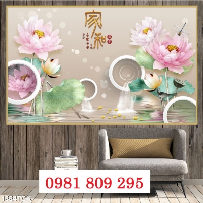 Tranh gạch sứ ngọc 3d hoa sen H9875
