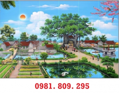 Gạch tranh  gạch men làng quê đẹp , gạch trang trí