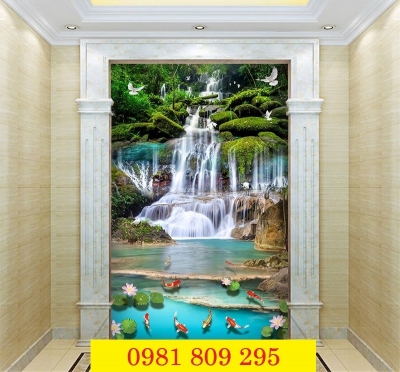 Gạch tranh 3d thác nước khổ đứng