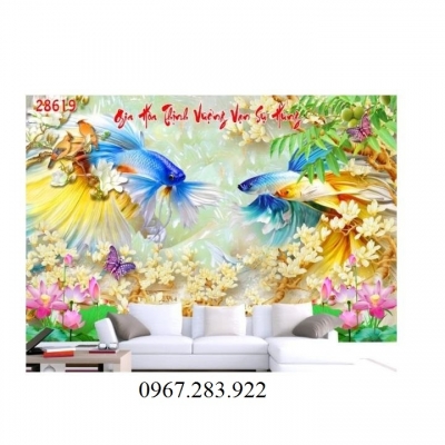 Tranh trang trí tường phòng khách gạch men 3d