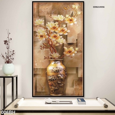Gạch tranh 3D bình hoa đẹp trang trí