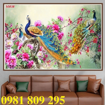 Tranh gạch men , tranh chim công 3d