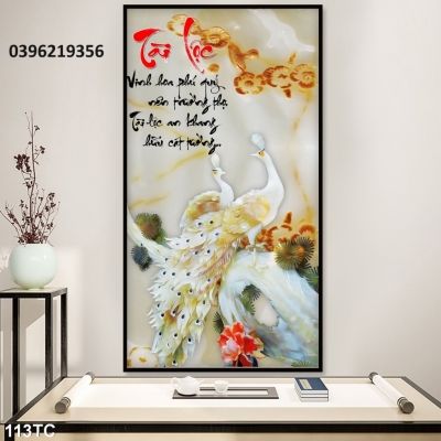 Gạch tranh chim công mẫu đơn 3d trang trí đẹp