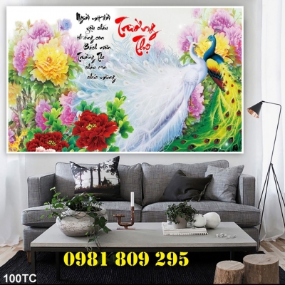 Gạch tranh 3d - tranh chim công hoa ngọc GP543