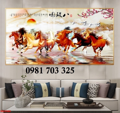 Tranh gạch đẹp ốp tường, tranh phong thủy 8 con ngựa