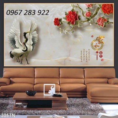 Tranh phong thủy gạch men chim hạc 3d