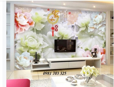 Gạch tranh đẹp hoa mẫu đơn 3d