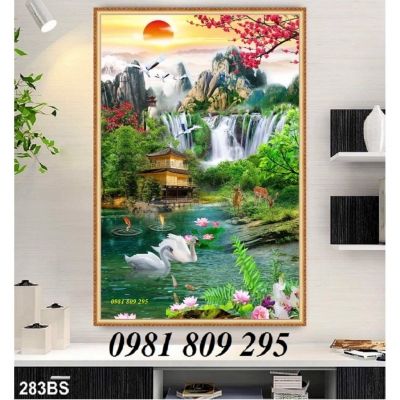 tranh gạch men 3d thác nước khổ đứng