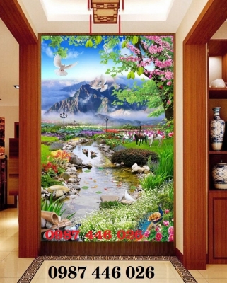 Gạch 3d tranh ốp tường phong cảnh thiên nhiên đẹp HP82