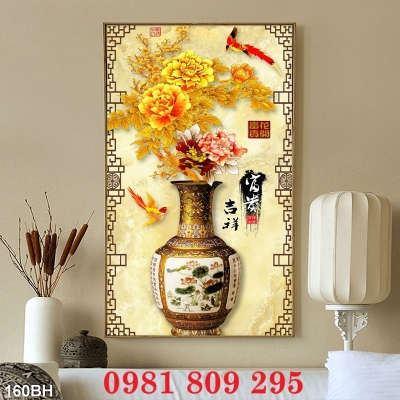 Gạch tranh khổ đứng 3d bình hoa HN9392