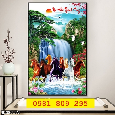 Tranh gạch men thác nước ngựa 3d ốp tường JP6585
