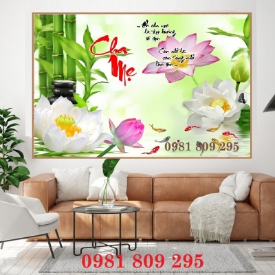 Tranh gạch men hoa sen cha mẹ cao cấp HN118