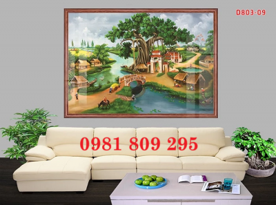 Tranh gạch làng quê , gạch 3d HN838