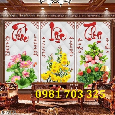Gạch tranh thư pháp 3 tấm phúc lộc thọ