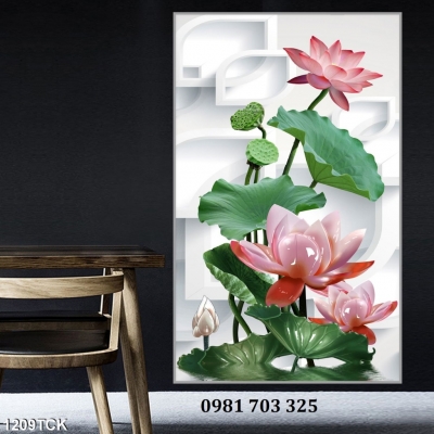Tranh gạch đẹp 3D hoa sen
