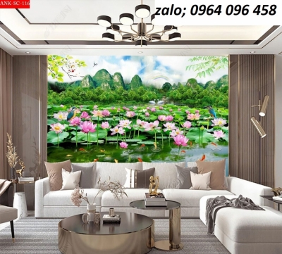 Gạch tranh 3d trang trí phòng thờ hoa sen - CKMB44
