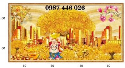 Tranh gạch men cây tiền lộc vàng HP822