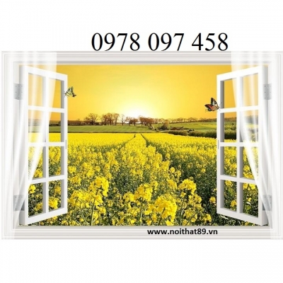Tranh cửa sổ vườn hoa 3D