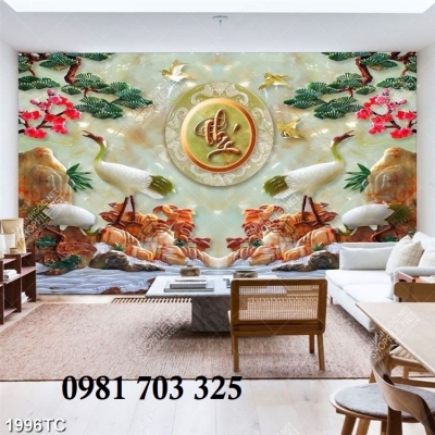 Tranh chim hạc, gạch men 3D ốp phòng khách