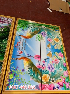 Gạch tranh 3d chim công ảnh thực tế