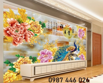Gạch tranh ốp tường chim công HP0822