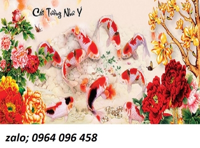 Tranh gạch men 3d ốp tường mẫu cá koi - XVC55