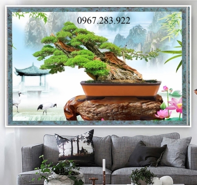 Tranh trang trí phòng hoạ tiết cây bonsai