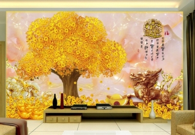 Tranh 3d cây kim tiền - tranh gạch 3d ốp tường - 699CM