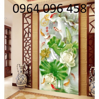 Tranh cá chép hoa sen - tranh gạch 3d - GDSA3