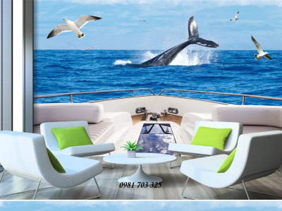 Tranh gahcj 3D phòng khách - gạch tranh cá heo