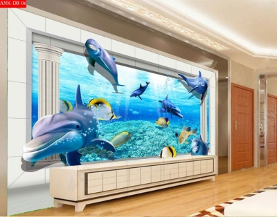Tranh cá heo đại dương - tranh gạch 3d ốp tường - 987CB