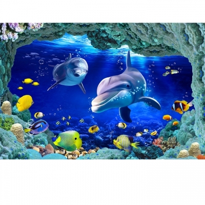 Tranh gạch 3D  ốp tường- tranh cá heo