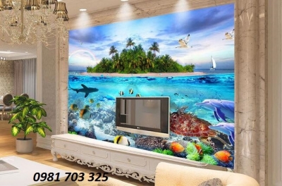 Tranh gạch 3D phòng khách- gạch tranh phong cảnh biển