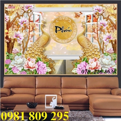 Tranh gạch men - tranh 3d chim công