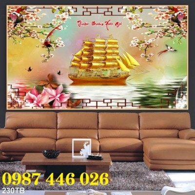 Gạch tranh thuyền buồm vàng, tranh 3d, gạch ốp tường HP9772