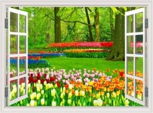 Gạch tranh 3d ốp tường hình cửa sổ - XCBN93