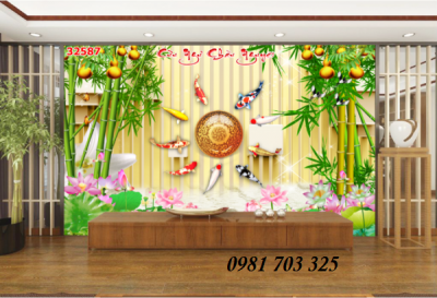 Tranh gạch 3D cá chép ốp tường