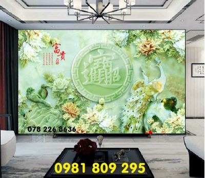 Tranh gạch men - chim công sứ ngọc