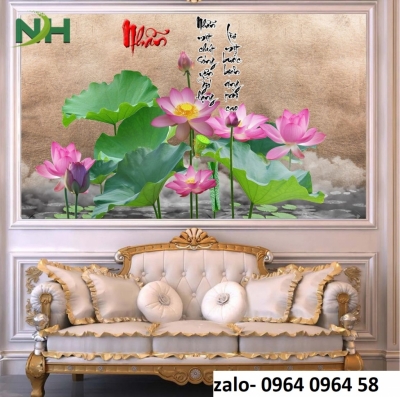 Tranh hoa sen 3d - tranh gạch 3d hoa sen - 94XC