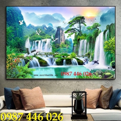 Tranh phong cảnh, gạch tranh 3d thác nước HP9272