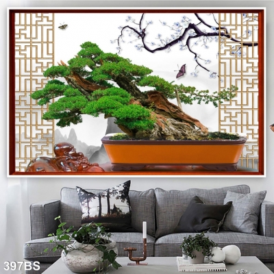 Gạch tường 3d hoạ tiết cây bonsai 3d