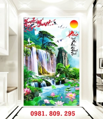 Tranh gạch chữ phúc , gạch cao cấp thác nước