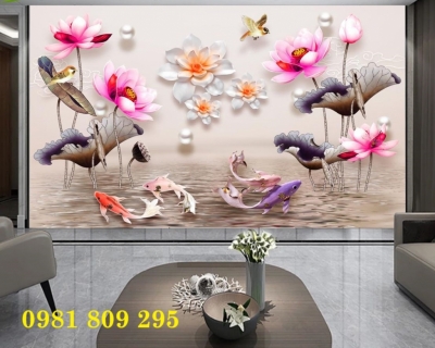 Tranh gạch men 3d hoa sen , tranh hoa ngọc