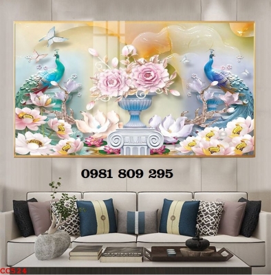 Gạch tranh con công trang trí JP8547